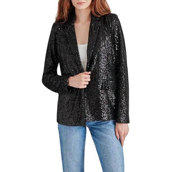 NEW STEVE MADDEN sequin payton blazer in black - Picture 1 of 2